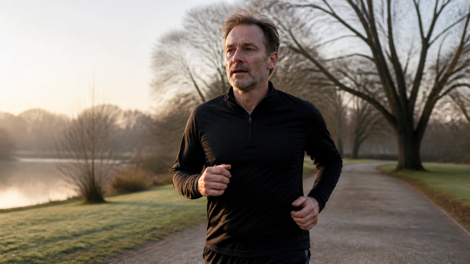 Vermoeide hardloper maakt een rustige ochtendrun