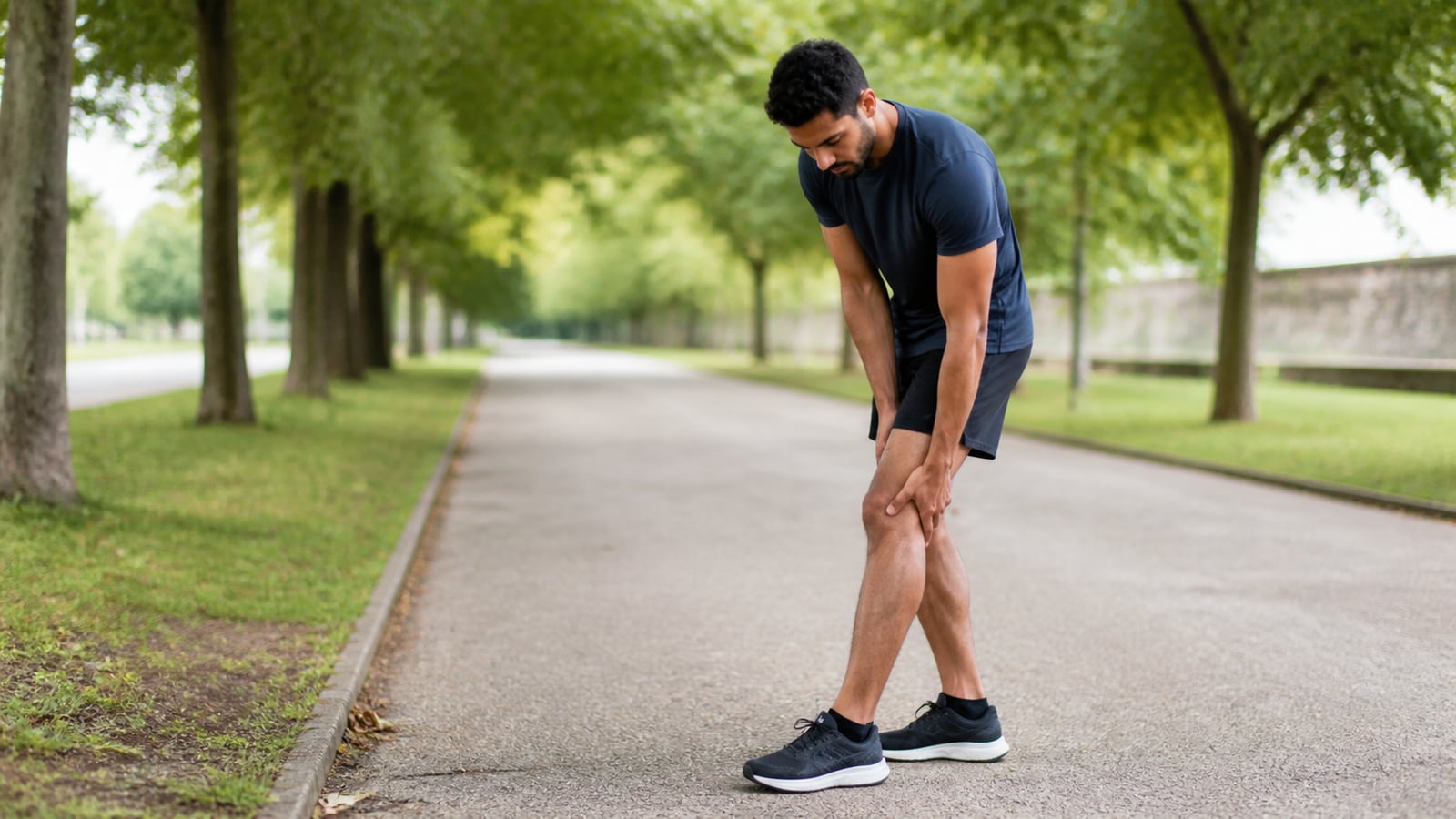 Hardloper onderzoekt een pijnlijke knie na het lopen